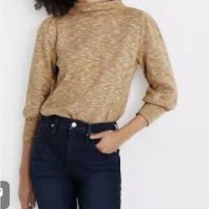 Madewell gathered sleeve mock neck marled 3/4 sleeve sweater nwt